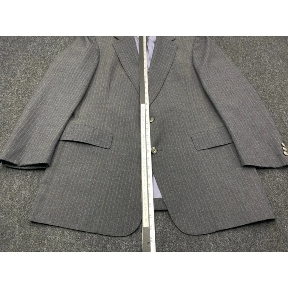 Austin Reed Pinstripe Blazer Men Size 46L Charcoal Grey Wool Blend Two Button